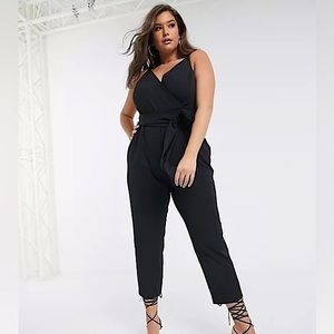 ASOS DESIGN curve wrap front jumpsuit with peg leg and self belt